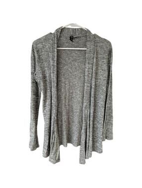 JM Fleurette Cardigan Medium M Gray Ribbed Knit Open Front Lightweight 18x25